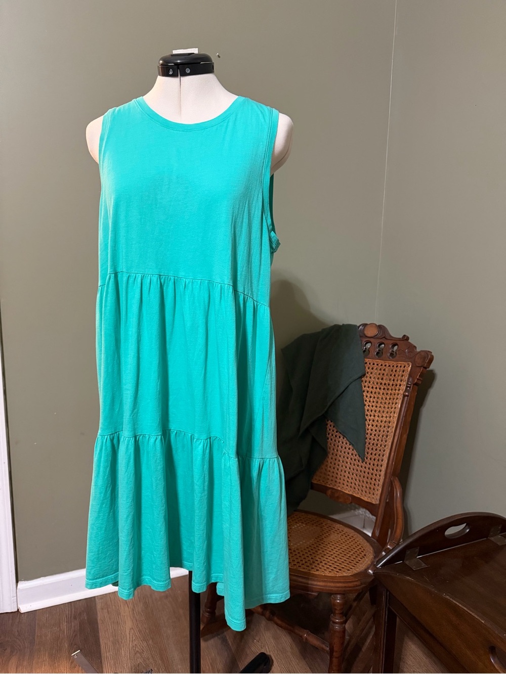 J.Crew NWOT Re-Imagined Aqua Tiered Swing Dress Medium 100% Cotton Sleeveless
